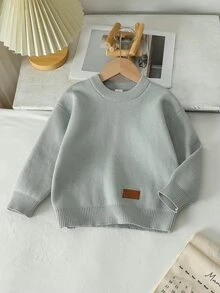 SHEIN Playful Pals Boys (Small) Sweater, Turn Collar, Long Sleeve, Striped Color Block, Suitable For Spring, Autumn, Winter, Autumn/Winter Seasons - Green - View 3