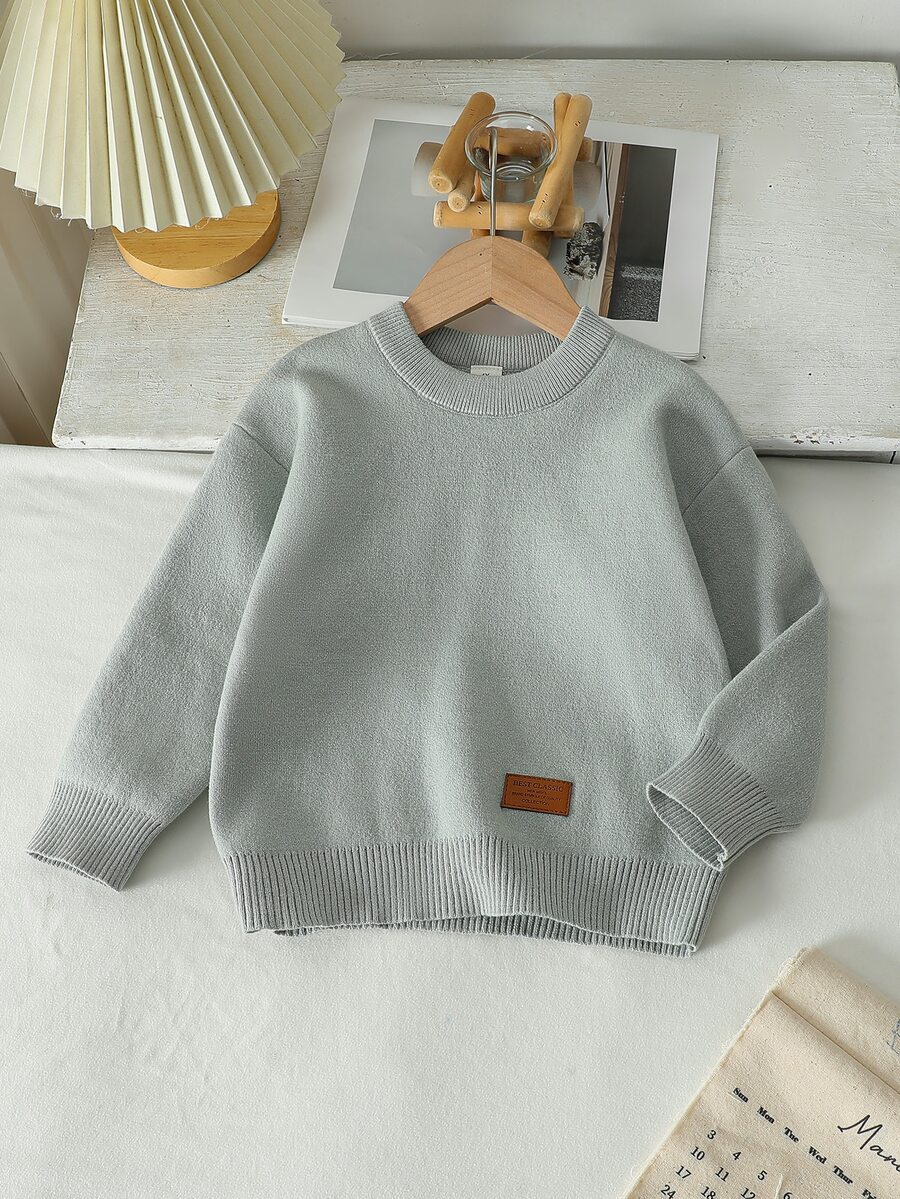 SHEIN Playful Pals Boys (Small) Sweater, Turn Collar, Long Sleeve, Striped Color Block, Suitable For Spring, Autumn, Winter, Autumn/Winter Seasons - Green - View 1