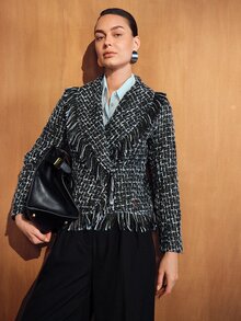 MOTF PREMIUM Mantel Wanita Motif Kotak-kotak Kasual Serbaguna untuk Pemakaian Sehari-hari - Hitam - View 7