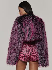 MUSERA Pink Contrast Faux Fur Oversized Cropped Jacket Autumn Fall Winter Coolgirl Rave Festival Halloween Ultra M - Multicolor - View 5