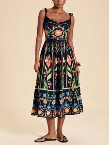 Travachic Women's Floral Print Pleated Casual Everyday Summer Midi Strap Dress - Multicolor - View 7