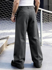 SLATEMANN Men's Black Suit Pants, Loose Casual Versatile Fashion Dress Trousers - Dark Grey - View 2