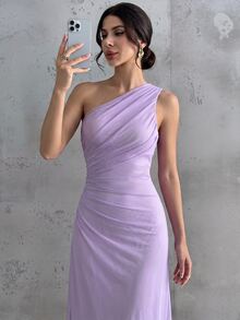 Firerie Women's Elegant Formal Office Commute Casual Vacation Party Vintage Teacher Mesh Solid Color One - Lilac Purple - View 6