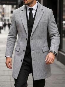 Manfinity Bizformal Men's Casual Solid Color Long Sleeve Overcoat, Suitable For Autumn/Winter Ceremony ... - Grey - View 5