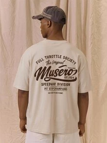 Musero Oversized Back Graphic "FULL THROTTLE SOCIETY"Crew Neck Tshirt Spring Summer Essentials - Beige - View 1