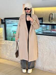 Solavon Women's Solid Color Fashion Versatile Daily Long Sleeve Jacket - Khaki - View 3