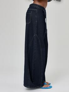 MUSERA Blue Denim Belted Wide Leg Jeans Fall Autumn Winter Coolgirl Back To School Blancs - Flint Stone - View 3