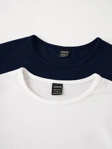 SHEIN BASICS 2件組女款純色針織圓領長袖連身衣，黑白配色 - 彩色 - 查看 7