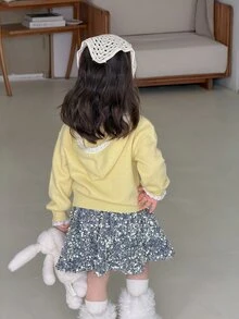 DAZY Infant/Toddler (Girl) Hooded Lace Patchwork Korean Style Long Sleeve Sweater - Yellow - View 2
