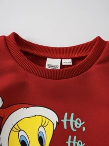 LOONEY TUNES X SHEIN كنزة رياضية طويلة الأكمام بطباعة كرتونية وحروف كاجوال للاستخدام اليومي للأطفال الذكور - الأحمر - مشاهدة 3