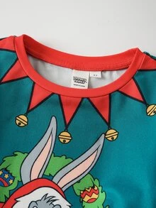 LOONEY TUNES X SHEIN Young Boy Crew Neck Long Sleeve Top And Striped Long Pants Loungewear - Multicolor - View 3