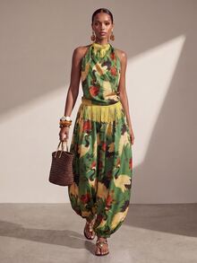 Zivah Women's Floral & Crane Print Halter Top And Long Pants Casual Cover-Up Set - Multicolor - View 8
