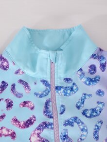 SHEIN 青少年女孩亮片豹紋拼色夾克外套與長褲休閒 Y2K 風格秋冬運動套裝 - 彩色 - 查看 5