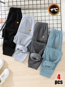SHEIN 4件組買2送2兒童青少年男孩休閒學院風極簡實用百搭運動長褲套裝，男孩套裝，適合春季/夏季/情人節/秋季 - 彩色 - 查看 2