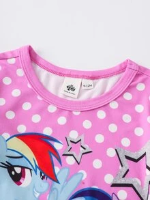 My Little Pony X SHEIN 女嬰波點印花長袖休閒連身褲 G4 - 淺粉色 - 查看 3