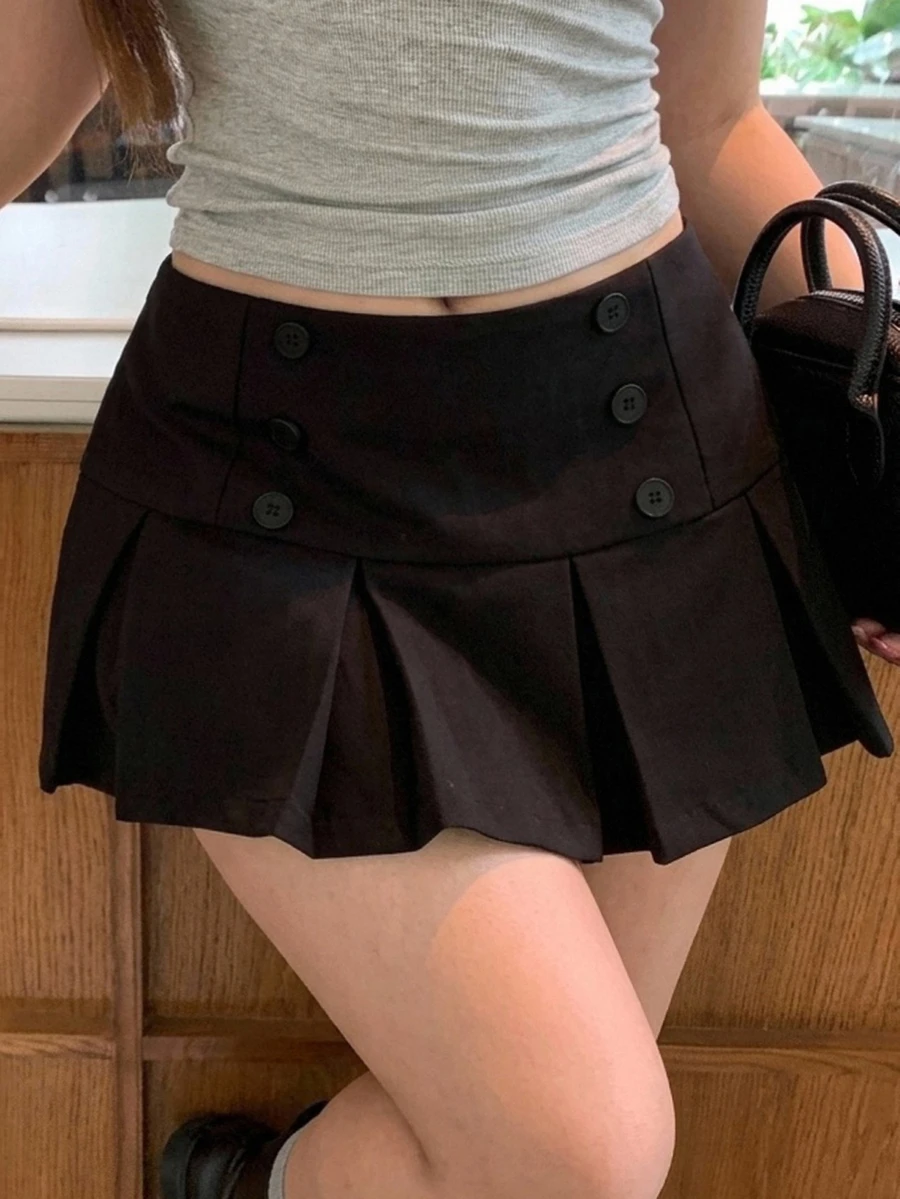Dazy Plus Pleated Korean Style Aesthetic Girl Skirt - Black - View 1