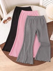 SHEIN Playful Pals 女童休閒基礎款黑色、灰色與粉色 3 件組高腰喇叭褲，多色可選，提供更多搭配選擇 - 彩色 - 查看 9