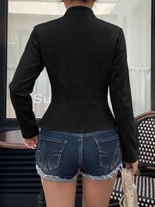 Lavishia Women's Light Khaki Slim Fit Zipper Front Napoleon/Military Style Jacket, Summer Outfit, Outing, Country Concert Attire, Summer Top - Black - View 6