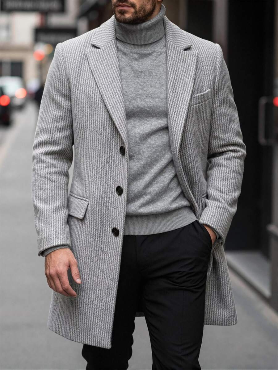 Manfinity Bizformal Men's Casual Solid Color Long Sleeve Overcoat, Suitable For Autumn/Winter Ceremony ... - Grey - View 1