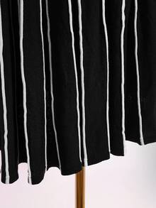 Amplova Women's Striped Low Cut Backless A-Line Knit Dress - Suitable For Street Photography, Parties, Halloween - Black and White - View 7