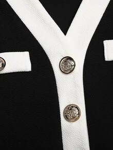 SHEIN 青少年女孩秋冬長款休閒簡約日常聖誕洋裝 - 黑與白 - 查看 4