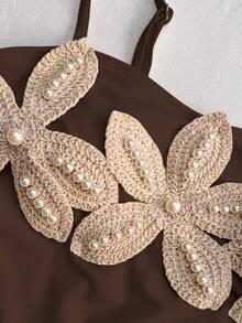 Swim Vcay Spring/Summer Girls Vacation Influencer Solid Color Starfish Design One-Piece Swimsuit With Beach Cover-Up Set - Brown - View 7