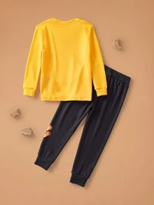 GARFIELD | SHEIN Young Boy Crew Neck Long Sleeve Top And Long Pants Snug Fit Loungewear - Yellow - View 2