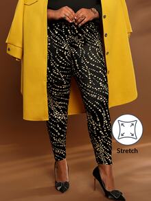 EMERY ROSE Plus Size Thermal Lined Gold Polka Dot Geometric Print Casual Leggings Fall Winter 2026 - Multicolor - View 1