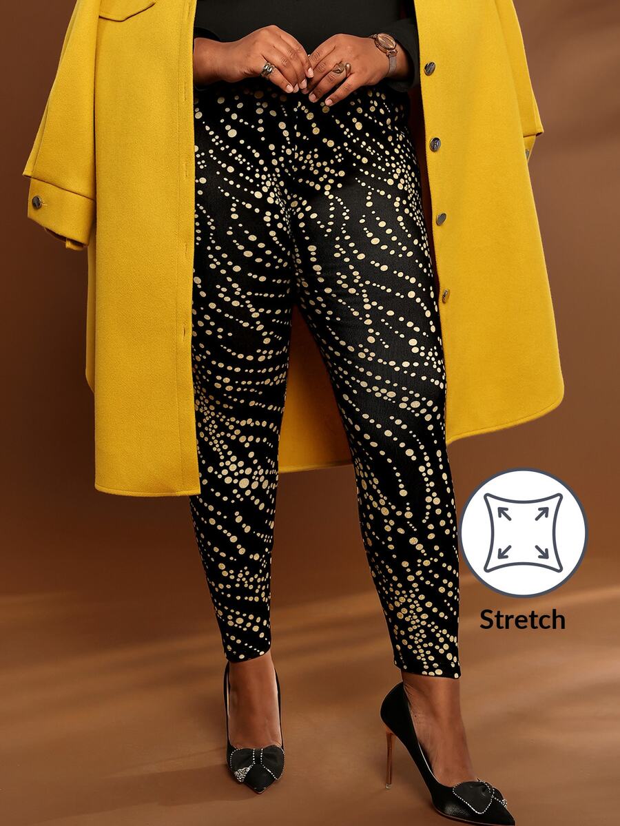 EMERY ROSE Plus Size Thermal Lined Gold Polka Dot Geometric Print Casual Leggings Fall Winter 2026 - Multicolor - View 1