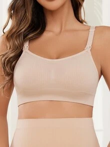 Moonlight&Mama Maternity Solid Color Ribbed Casual Seamless Nursing Bra - Multicolor - View 3