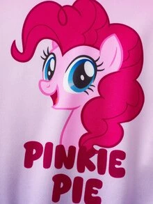 My Little Pony X SHEIN كنزة رياضية بأكمام طويلة مطبوعة بنمط كرتوني لطيف للفتيات الصغيرات - وردي - مشاهدة 5