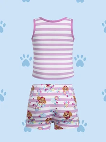 SHEIN | PAW Patrol Young Girl Cartoon Print Striped Top And Hipster Panties Underwear Set - Pink - View 2