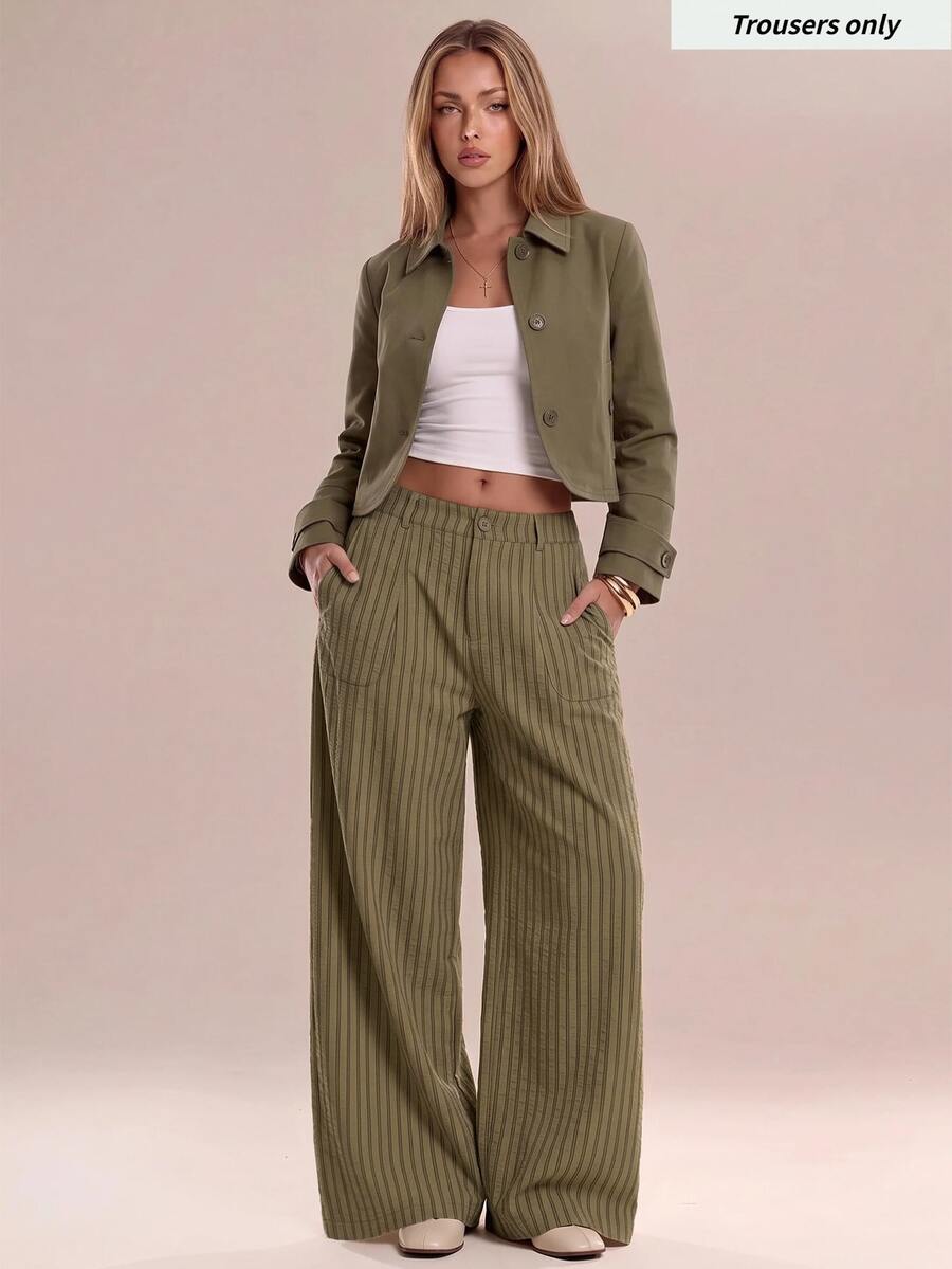 Avantive Women's Striped Straight Leg Loose Casual Versatile Long Pants - Brown - View 1