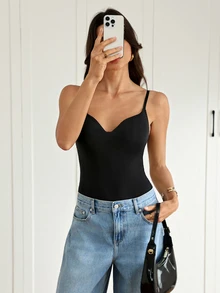 SHEIN Tall Women's Summer Beach Black One Piece Swimsuit - Black - View 5