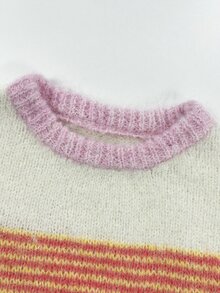 SHEIN 圓領拼接設計波浪袖套頭毛衣 - 彩色 - 查看 6