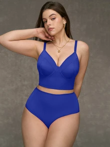 Esseday 2pcs Royal Blue Underwire Push-Up Lift-Up Long Coverage High Support Casual Comfortable Plus Size Bra Set - Royal Blue - View 1