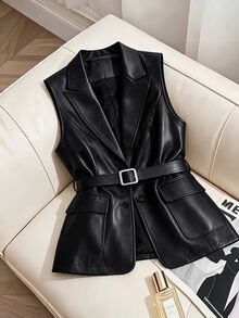 GlowEve CURVE Versatile PU Premium Long Plus Size Women's Coat - Black - View 3