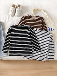 SHEIN Genkimix Kids 3件組男孩條紋T恤，秋冬保暖內搭層 - 彩色 - 查看 2