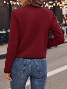 SHEIN Clasi Elegant Chic Black & White Metallic Button Decor Fitted Women Jacket In Fall/Winter - Burgundy - View 2