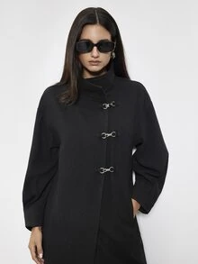 Maija Women's Solid Color Airplane Buckle Placket Long Sleeve Loose Regular Fit Jacket - Black - View 5