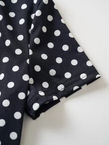 GARFIELD | SHEIN Tween Girl Polka Dot Print Crew Neck Short Sleeve T-Shirt - Black - View 5