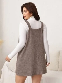 Easowa Curve Gaun Saku Gaya Vintage Ukuran Plus untuk Liburan di Jalanan - Coffee Brown - View 2