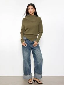 Maija Women's Solid Color Casual Daily Knit Top,Going Out Outfits, Work Outfits For Women,Fall Clothes - Army Green - View 3