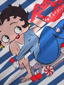 Betty Boop x SHEIN 女款條紋唇形印花圓領短袖休閒T恤 - 白色 - 查看 5