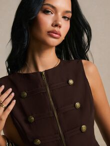Poéselle 女款純色休閒百搭日常穿著西裝背心 - 咖啡棕 - 查看 4