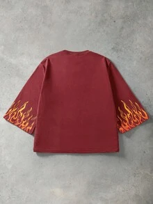 ROMWE MEN Street Life Teen Boy Flame Pattern Casual Daily Wear T-Shirt - Burgundy - View 7