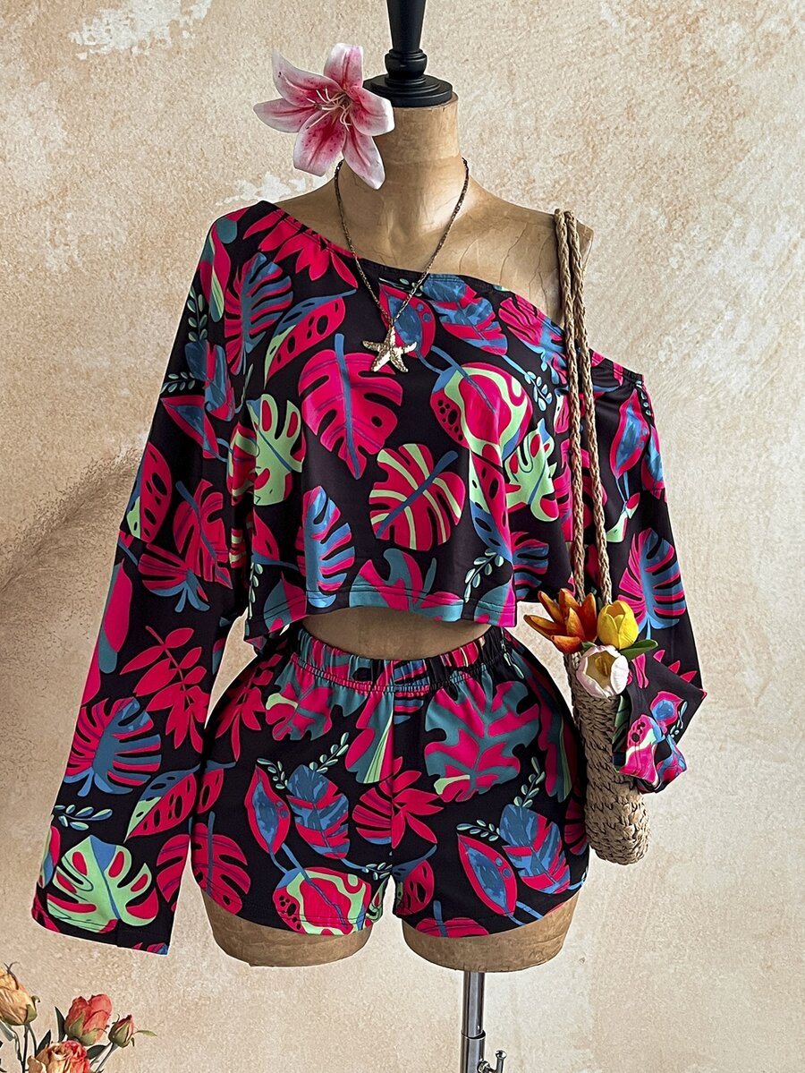 Soleia Women's Plus Size Autumn/Winter Printed Long Sleeve 2 Pieces Set - Multicolor - View 1