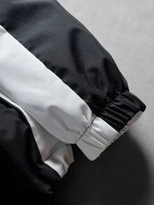 Manfinity Hypemode 男士黑白拼色連帽夾克，Y2K嘻哈萬聖節街頭風輕量拉鍊外套，青少年恐怖造型穿搭 - 黑與白 - 查看 4