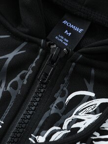 ROMWE MEN Men's Casual Letter Print Colorblock Hoodie - Black - View 7