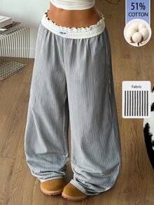Coolane Women's Tree Branch Pattern Wide Leg Casual Pants - Black and White - View 1
